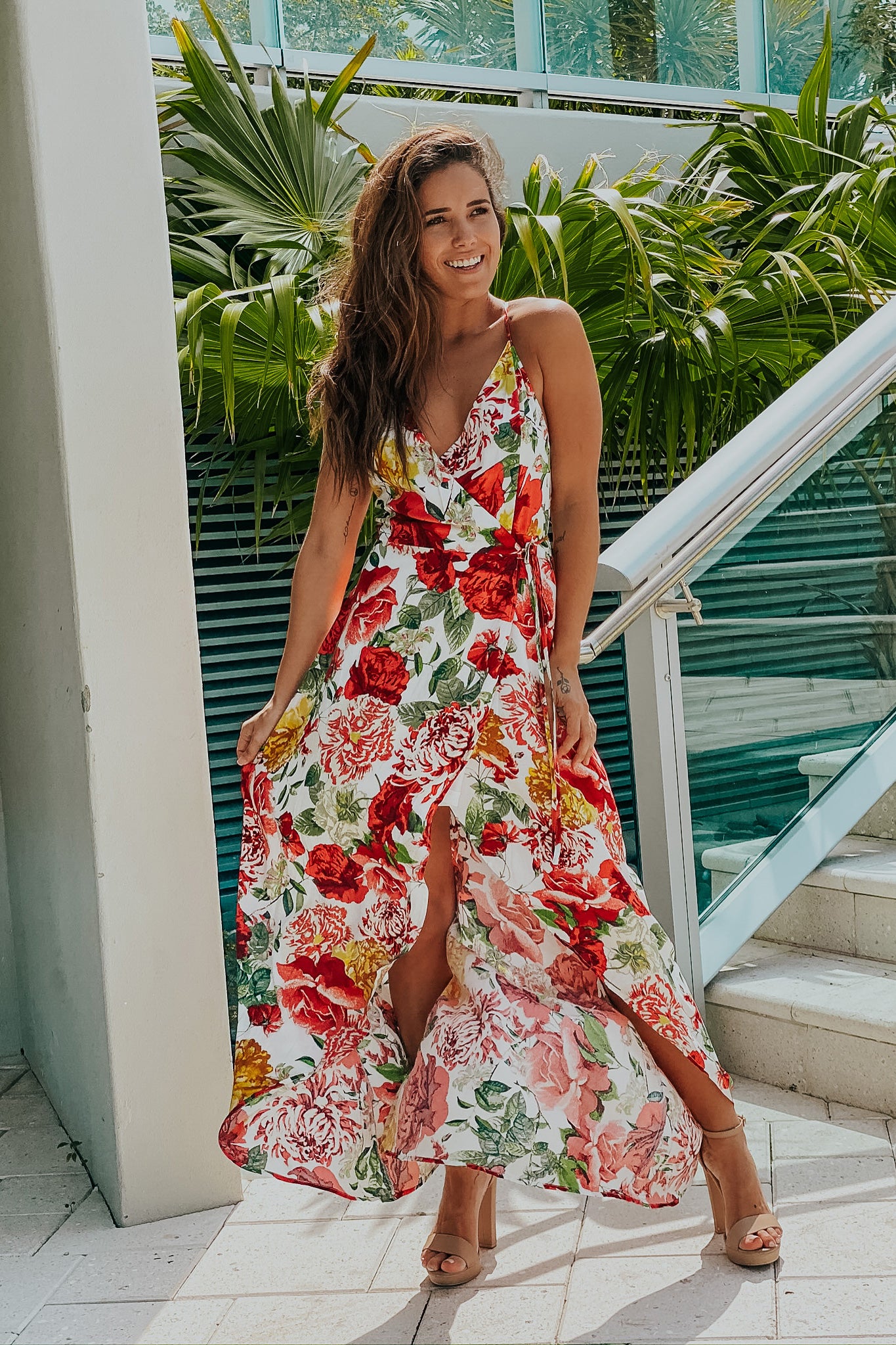Ivory and Red Floral Wrap Dress | Cute Dresses – Saved by the Dress